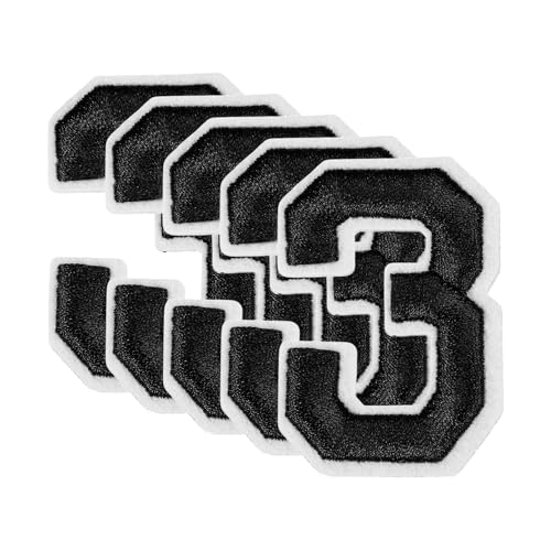 QUARKZMAN 20 Stk. Nummern-Patches 2,4" Höhe Nummer 3 Bestickte Dekorative Reparatur-Patches zum Aufbügeln/Nähen auf Stickerei-Applikationen für Dekor Kleidung Schuhe DIY Basteln, Schwarz von QUARKZMAN