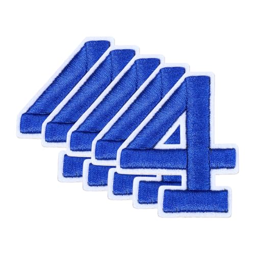 QUARKZMAN 20 Stk. Nummern-Patches 2,4" Höhe Nummer 4 Bestickte Dekorative Reparatur-Patches zum Aufbügeln/Nähen von Stickerei-Applikationen für Dekor Kleidung Schuhe DIY Basteln, Blau von QUARKZMAN