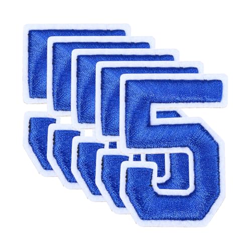 QUARKZMAN 20 Stk. Nummern-Patches 2,4" Höhe Nummer 5 Bestickte Dekorative Reparatur-Patches zum Aufbügeln/Nähen auf Stickerei-Applikationen für Dekor Kleidung Schuhe DIY Basteln, Blau von QUARKZMAN