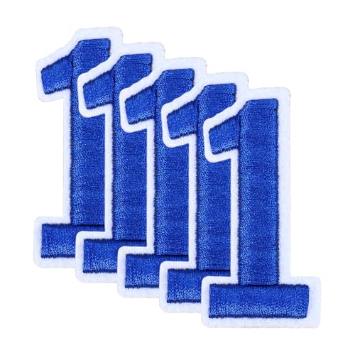 QUARKZMAN 20 Stk. Zahlen Patches 6cm Höhe Nummer 1 Gestickte Dekorative Reparatur-Patches zum Aufbügeln/Nähen von Stickerei-Applikationen für Dekor Kleidung Schuhe DIY Basteln, Blau von QUARKZMAN