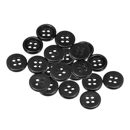 QUARKZMAN 20 Stück Knöpfe 11,5mm Bastelknöpfe Schwarz Nähknöpfe Harz Rund Flach 4-Loch Kunststoffknöpfe für Nähen DIY Handwerk Scrapbooking Dekorieren Kleidung Mänteln Blusen Hemden von QUARKZMAN