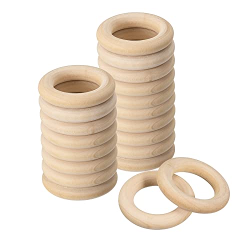QUARKZMAN 20 Stück 30mm(1.2") Holzringe zum Basteln, Makramee Ringe 6mm Dick Glatt Unfertig Hölzerne Kreise für DIY Handwerk Ring Anhänger Schmuck Machen Spielzeug, Holzkranz, Bastelring von QUARKZMAN