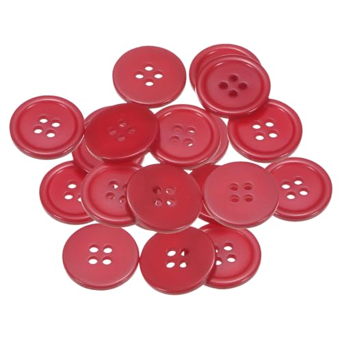 QUARKZMAN 20 Stück Knöpfe 20mm Bastelknöpfe Rot Nähknöpfe Harz Rund Flach 4-Loch Kunststoffknöpfe für Nähen DIY Handwerk Scrapbooking Dekorieren Kleidung Mänteln Blusen Hemden von QUARKZMAN