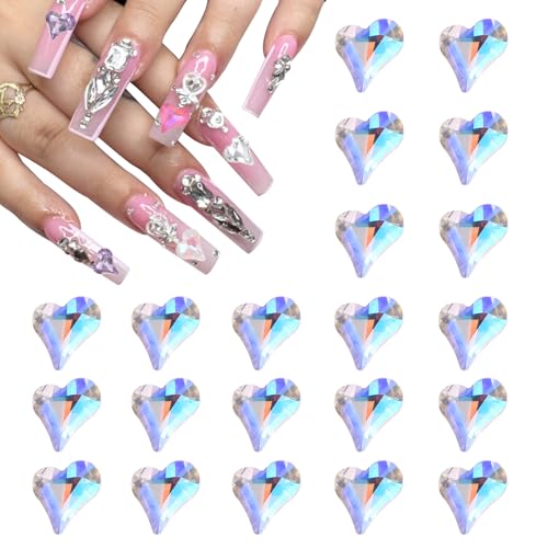 QUARKZMAN 20 Stück 3D Herz Nagel Charme Kristalle Nagel Edelsteine 8x9mm Schiefes Herz-Form Kunst Strass Charme für Valentinstag DIY Dekoration, Bunt Weiß QUARKZMAN 20 Stück 3D Herz Nagel Charme Kristalle Nagel Edelsteine 8x9mm Schiefes Herz-Form Kunst Strass Charme für Valentinstag DIY Dekoration, Bunt Weiß von QUARKZMAN
