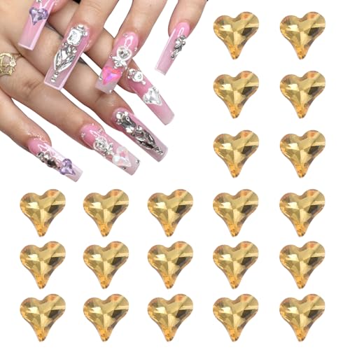 QUARKZMAN 20 Stück 3D Herz Nagel Charme Kristalle Nagel Edelsteine 8x9mm Schiefes Herz-Form Kunst Strass Charme für Valentinstag DIY Dekoration, Goldton QUARKZMAN 20 Stück 3D Herz Nagel Charme Kristalle Nagel Edelsteine 8x9mm Schiefes Herz-Form Kunst Strass Charme für Valentinstag DIY Dekoration, Goldton von QUARKZMAN