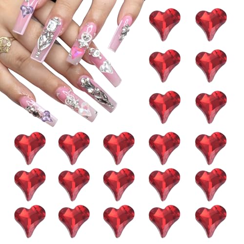 QUARKZMAN 20 Stück 3D Herz Nagel Charme Kristalle Nagel Edelsteine 8x9mm Schiefes Herz-Form Kunst Strass Charme für Valentinstag DIY Dekoration, Rot QUARKZMAN 20 Stück 3D Herz Nagel Charme Kristalle Nagel Edelsteine 8x9mm Schiefes Herz-Form Kunst Strass Charme für Valentinstag DIY Dekoration, Rot von QUARKZMAN