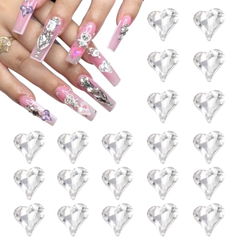 QUARKZMAN 20 Stück 3D Herz Nagel Charme Kristalle Nagel Edelsteine 8x9mm Schiefes Herz-Form Kunst Strass Charme für Valentinstag DIY Dekoration, Transparent QUARKZMAN 20 Stück 3D Herz Nagel Charme Kristalle Nagel Edelsteine 8x9mm Schiefes Herz-Form Kunst Strass Charme für Valentinstag DIY Dekoration, Transparent von QUARKZMAN