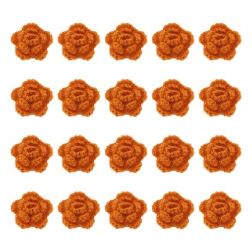QUARKZMAN 20 Stück Blumen Aufnäher, 50mm Häkelblumen Blumenstickerei Applikationen Verzierungen für DIY Haare Hüte Kleidung Hochzeit Dekor Handwerk, Braun von QUARKZMAN