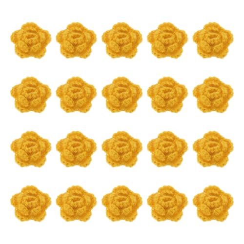QUARKZMAN 20 Stück Blumen Aufnäher, 50mm Häkelblumen Blumenstickerei Applikationen Verzierungen für DIY Haare Hüte Kleidung Hochzeit Dekor Handwerk, Dunkelgelb von QUARKZMAN