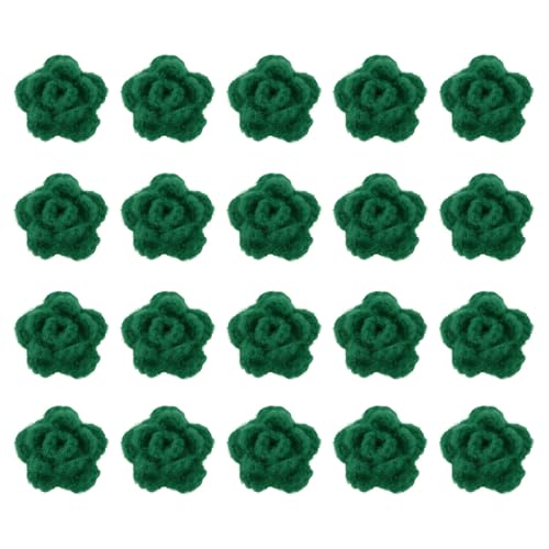 QUARKZMAN 20 Stück Blumen Aufnäher, 50mm Häkelblumen Blumenstickerei Applikationen Verzierungen für DIY Haare Hüte Kleidung Hochzeit Dekor Handwerk, Dunkelgrün von QUARKZMAN