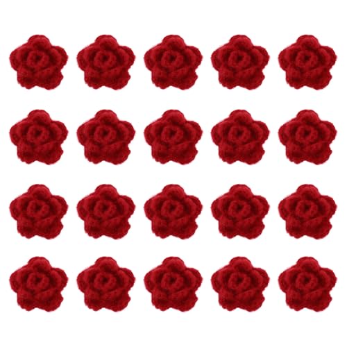 QUARKZMAN 20 Stück Blumen Aufnäher, 50mm Häkelblumen Blumenstickerei Applikationen Verzierungen für DIY Haare Hüte Kleidung Hochzeit Dekor Handwerk, Dunkelrot von QUARKZMAN