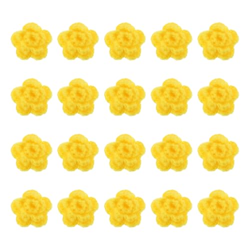 QUARKZMAN 20 Stück Blumen Aufnäher, 50mm Häkelblumen Blumenstickerei Applikationen Verzierungen für DIY Haare Hüte Kleidung Hochzeit Dekor Handwerk, Gelb von QUARKZMAN