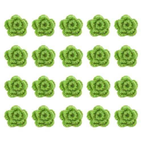 QUARKZMAN 20 Stück Blumen Aufnäher, 50mm Häkelblumen Blumenstickerei Applikationen Verzierungen für DIY Haare Hüte Kleidung Hochzeit Dekor Handwerk, Grün von QUARKZMAN