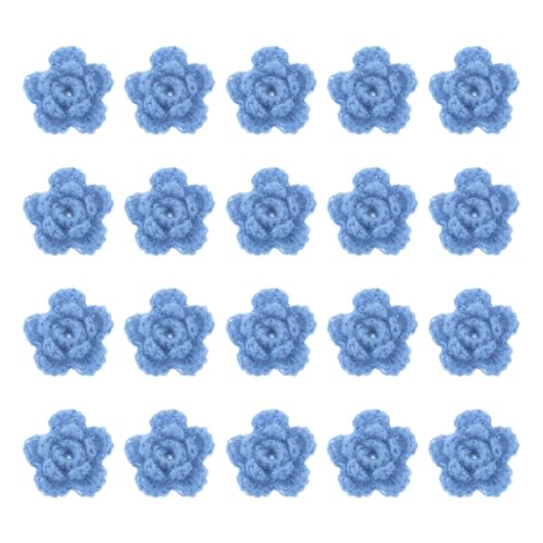 QUARKZMAN 20 Stück Blumen Aufnäher, 50mm Häkelblumen Blumenstickerei Applikationen Verzierungen für DIY Haare Hüte Kleidung Hochzeit Dekor Handwerk, Lila Blau von QUARKZMAN