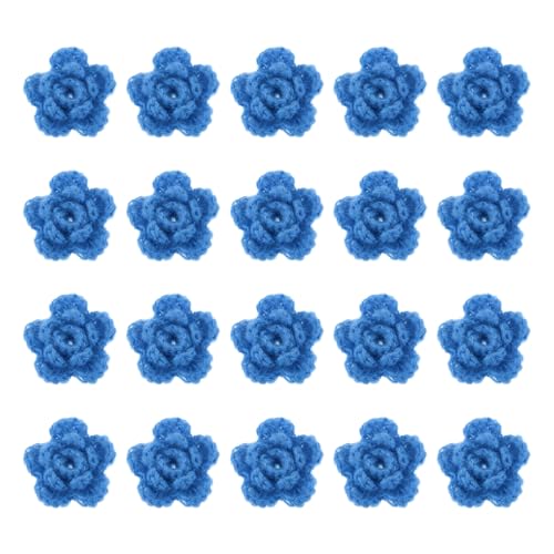 QUARKZMAN 20 Stück Blumen Aufnäher, 50mm Häkelblumen Blumenstickerei Applikationen Verzierungen für DIY Haare Hüte Kleidung Hochzeit Dekor Handwerk, Marineblau von QUARKZMAN