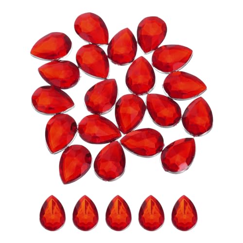QUARKZMAN 20 Stück Flache Rückseite Acryl Tränenform Edelsteine 18x25mm Künstliche Strasssteine für DIY Basteln Perlen Hochzeit Party Gesichtsbemalung Schmuckherstellung Tiefrot von QUARKZMAN