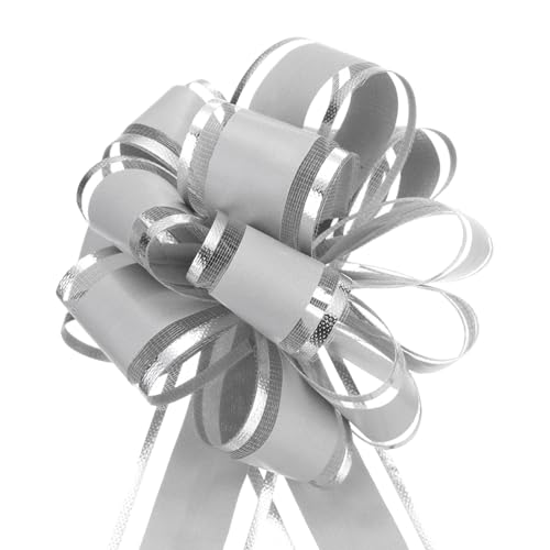 QUARKZMAN 20 Stück Geschenk Schleife 16 cm Geschenkbänder Matte Ziehschleife Groß Dekoschleife für Geschenkverpackung Hochzeit Tüten Weihnachten Körbe Auto Deko, Silber von QUARKZMAN