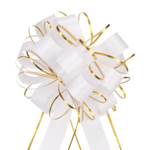 QUARKZMAN 20 Stück Geschenk Schleife 16 cm Geschenkbänder Matte Ziehschleife Groß Dekoschleife für Geschenkverpackung Hochzeit Tüten Weihnachten Körbe Auto Deko, Weiß von QUARKZMAN