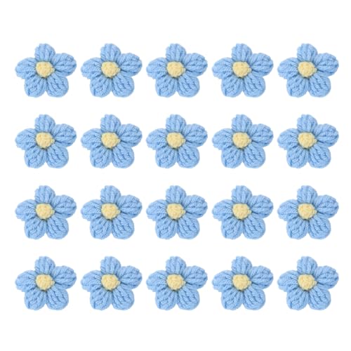 QUARKZMAN 20 Stück Häkelblumen zum Aufnähen, 45 x 45mm Milchbaumwolle handgefertigte florale Applikationen für DIY-Handwerk Haare Hüte Kleidung Dekoration, Blau&Gelb von QUARKZMAN