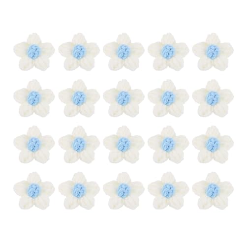 QUARKZMAN 20 Stück Häkelblumen zum Aufnähen, 45 x 45mm Milchbaumwolle handgefertigte florale Applikationen für DIY-Handwerk Haare Hüte Kleidung Dekoration, Milky&Aqua von QUARKZMAN