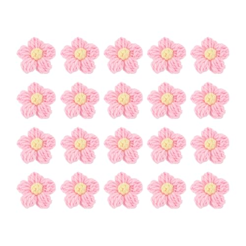 QUARKZMAN 20 Stück Häkelblumen zum Aufnähen, 45 x 45mm Milchbaumwolle handgefertigte florale Applikationen für DIY-Handwerk Haare Hüte Kleidung Dekoration, Pink&Gelb von QUARKZMAN