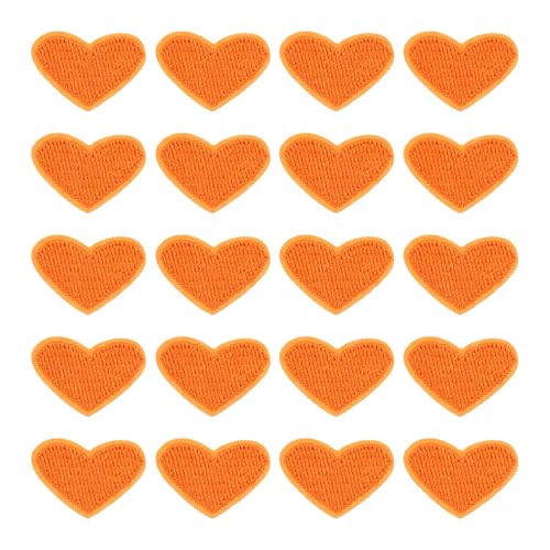 QUARKZMAN 20 Stück Herz Bügeleisen Aufnäher, Niedliche Bestickte Aufnäher zum Aufbügeln oder Aufnähen Reparatur Aufnäher Herzförmige Transfer Aufnäher fürSchuhe DIY Dekorationen, Orange von QUARKZMAN