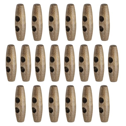 QUARKZMAN 20 Stück Holz Knebelknöpfe 40mm / 1,6" Oliv Nähen Knöpfe 2-Loch Horn Oval Knöpfe Nähen Zubehör für Mantel Pullover Kleidung DIY Handwerk, Hellbraun von QUARKZMAN