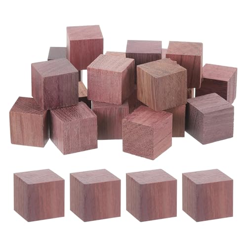 QUARKZMAN 20 Stück Holzblöcke, 1,18 Zoll Unvollendete Holzblöcke für Handwerk Kleine Leere Holzblöcke Holzquadratblöcke für Kunsthandwerk und DIY-Dekor, Lila Holz von QUARKZMAN