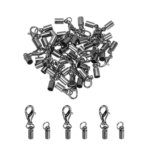 QUARKZMAN 20 Stück Kettenverschluss 3.5 mm Verschlüsse für Armbänder ID Hummerklaue-Verschluss-Endkappen für Lederband, Quasten, Schmuckherstellung 6 mm Länge Schwarz von QUARKZMAN