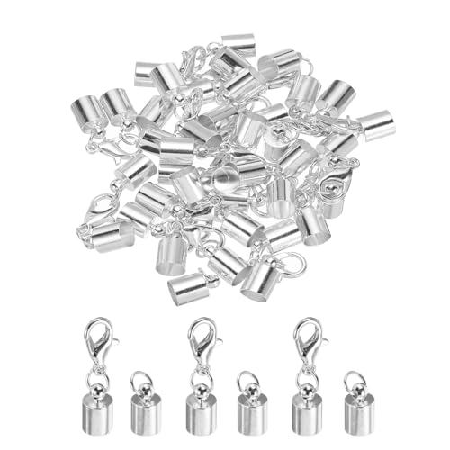 QUARKZMAN 20 Stück Kettenverschluss 6.5 mm Verschlüsse für Armbänder ID Hummerklaue Endkappen für Lederband, Quasten, Schmuckherstellung 7.5 mm Länge Silber von QUARKZMAN