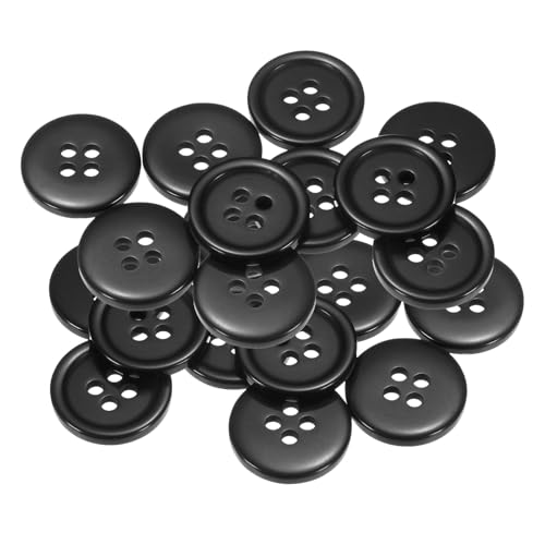 QUARKZMAN 20 Stück Knöpfe 18mm Bastelknöpfe Schwarz Nähknöpfe Harz Rund Flach 4-Loch Kunststoffknöpfe für Nähen DIY Handwerk Scrapbooking Dekorieren Kleidung Mänteln Blusen Hemden von QUARKZMAN