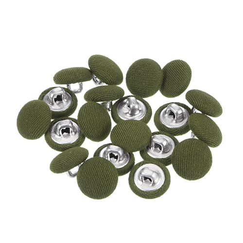 QUARKZMAN 20 Stück Knöpfe mit Stoffüberzug 11,5mm Runder Metallschaft Ösen Stoffknöpfe mit Stoff bezogen Nähknöpfe Vintage Ösenknöpfe für Anzüge Kleider Blusen Bastel DIY, Armeegrün von QUARKZMAN