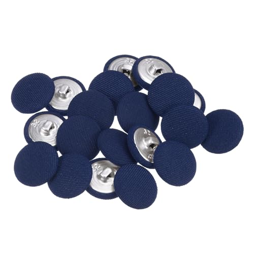 QUARKZMAN 20 Stück Knöpfe mit Stoffüberzug 20mm Runder Metallschaft Ösen Stoffknöpfe mit Stoff bezogen Nähknöpfe Vintage Ösenknöpfe für Anzüge Kleider Blusen Bastel DIY, Marineblau von QUARKZMAN