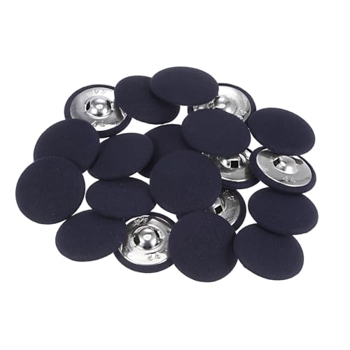 QUARKZMAN 20 Stück Knöpfe mit Stoffüberzug 28mm Runder Metallschaft Ösen Stoffknöpfe mit Stoff bezogen Nähknöpfe Vintage Ösenknöpfe für Anzüge Kleider Blusen Bastel DIY, dunkelblau von QUARKZMAN