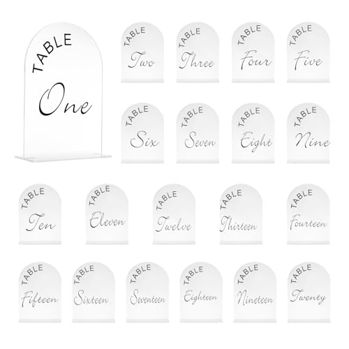 QUARKZMAN 20 Stück Matte Weiße Bogen Acryl Schild mit Ständer, 5 x 7 Zoll Acryl Bogen Tischnummernhalter für Hochzeit Tischdekoration (Nummer 1 20) von QUARKZMAN