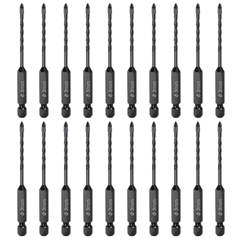 QUARKZMAN 20 Stück Mauerbohrer, 3mm Betonbohrer 1/4" Sechskantschaft Keramikfliesenbohrer Hartmetallspitze für Ziegel, Glas, Kunststoff, Keramikfliesen, Wandspiegel, Schwarz QUARKZMAN 20 Stück Mauerbohrer, 3mm Betonbohrer 1/4" Sechskantschaft Keramikfliesenbohrer Hartmetallspitze für Ziegel, Glas, Kunststoff, Keramikfliesen, Wandspiegel, Schwarz von QUARKZMAN