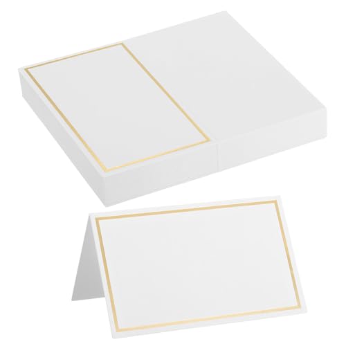 QUARKZMAN 20 Stück Platzkarten, bedruckbare Platzkarten mit Linienrand für Tischdekoration bei Hochzeiten, Abendessen, Veranstaltungen, reservierte Sitzplätze, Weiß mit goldener Linie von QUARKZMAN