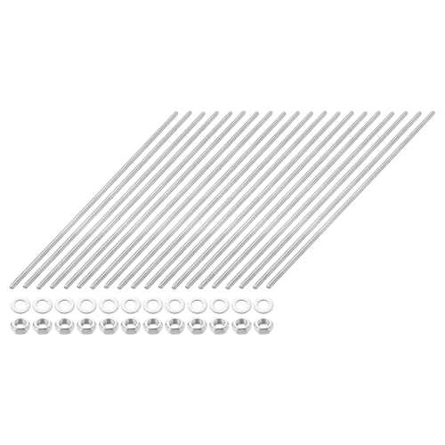QUARKZMAN 20 Stück Vollgewindestangen, M3 x 150mm 201 Edelstahl Rechtsgewinde Stangen mit Muttern und Unterlegscheiben Vollgewindestangen für Klemmen, Aufhänger und U-Bolzen von QUARKZMAN