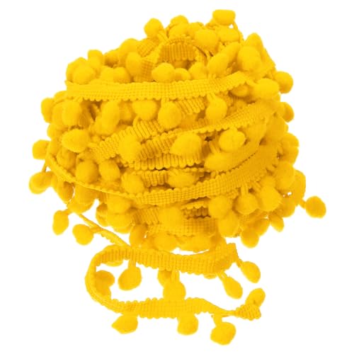 QUARKZMAN 20 Yards Pom Pom Ball Fringe Trim, Band Nähzubehör DIY Basteln für Vorhänge, Kleidung, Kissen Dekoration (8mm, Dunkelgelb) von QUARKZMAN