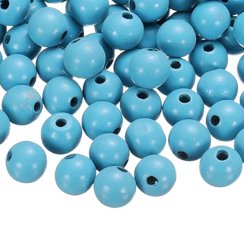 QUARKZMAN 200 Stk Große Loch Holzperlen 15 x 16mm Unbehandelte Natürliche Runde Holz Abstandshalter Perlen Haarflecht Fassperlen Für DIY Basteln Haarmacramé Schmuckherstellung Himmelblau von QUARKZMAN