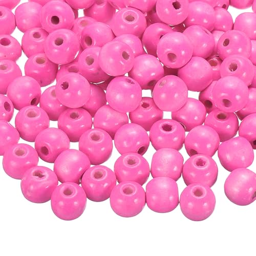 QUARKZMAN 200 Stk Große Loch Holzperlen 15 x 16mm Unbehandelte Natürliche Runde Holz Abstandshalter Perlen Haarflechtfass Perlen Für DIY Basteln Haare Makramee Schmuckherstellung Pink von QUARKZMAN