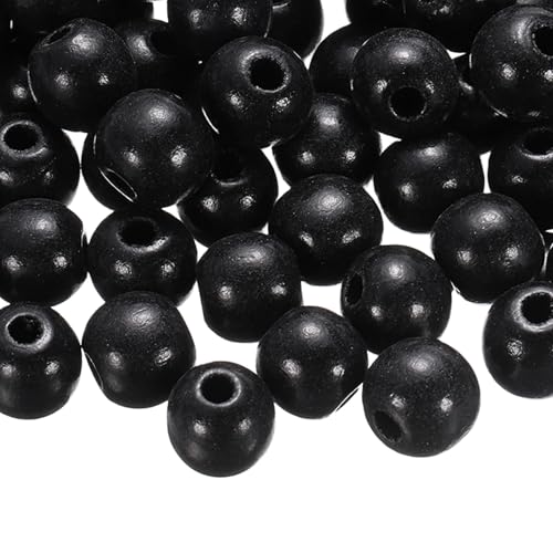 QUARKZMAN 200 Stk Große Loch Holzperlen 15 x 16mm Unbehandelte Natürliche Runde Holz Abstandshalter Perlen Haarflechtfassperlen Für DIY Basteln Haarmacramé Schmuckherstellung Schwarz von QUARKZMAN