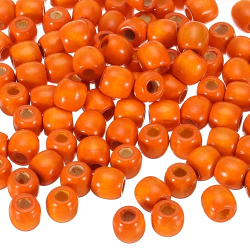 QUARKZMAN 200 Stk. Großloch-Holzperlen Haarzopfperlen, Unvollendete natürliche Fassholz-Abstandshalterperlen für Bastelarbeiten Haar Makramee-Schmuckherstellung, Orange (16 x 17mm, 7mm Loch) von QUARKZMAN