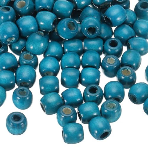 QUARKZMAN 200 Stk. Großloch-Holzperlen Haarzopfperlen, Unvollendete natürliche Fassholz-Abstandshalterperlen für Handwerk Haar DIY Makramee-Schmuckherstellung, Blau (16 x 17mm, 7mm Loch) von QUARKZMAN