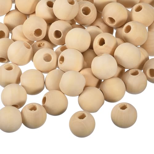 QUARKZMAN 200 Stück 20mm Naturholz Abstandshalter Perlen, 6mm große Loch unfertige runde Holzperlen für DIY Basteln, Schmuckherstellung Armbänder von QUARKZMAN