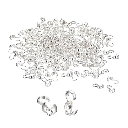 QUARKZMAN 200 Stück Endkappen Schmuck Verschluss Quetschperlen Armbandverschlüsse Wulstspitzen Knoten Abdeckungen Metall Verschluss für Armbänder Schmuck Selbermachen(4mm/0,16" Silber Weiß) von QUARKZMAN
