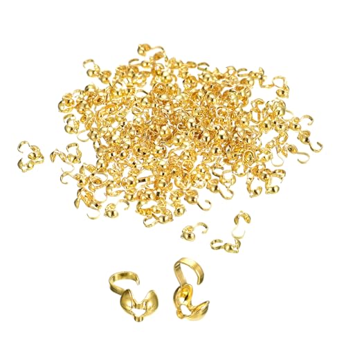 QUARKZMAN 200 Stück Endkappen Schmuck Verschluss Quetschperlen Offene Armbandverschlüsse Wulstspitzen Knoten Abdeckungen Metall Verschluss für Armbänder Schmuck Selbermachen(4mm/0,16" Gold) von QUARKZMAN