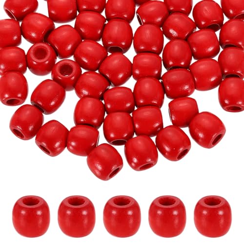 QUARKZMAN 200 Stück Holzperlen, Bunte Runde Dekorative Pony Perlen, Basteltonnen Holzornamente Für Makramee, Schmuckherstellung, Haarflechten, Armbänder, Rot von QUARKZMAN