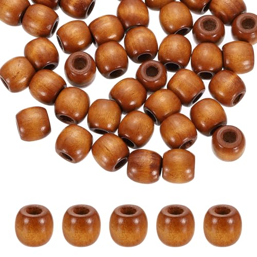 QUARKZMAN 200 Stück Holzperlen, Bunte Runde Dekorative Pony Perlen, Basteltonnen Holzornamente für Makramee, Schmuckherstellung, Haarflechten, Armbänder, Kaffee von QUARKZMAN