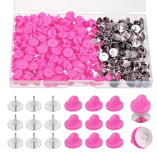 QUARKZMAN 200 Stück Paar Pin-Verschlüsse, Pin-Verschlüsse für Handwerk, Pin-Halter, Verriegelungsklammern, leere Rückseite, Pin mit Aufbewahrungsbox für Rucksäcke, Hut, Abzeichen, Pink von QUARKZMAN